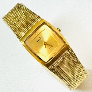 Skagen Steel Crystal Dial Women's Gold Watch Mesh Band 380XSGGG1